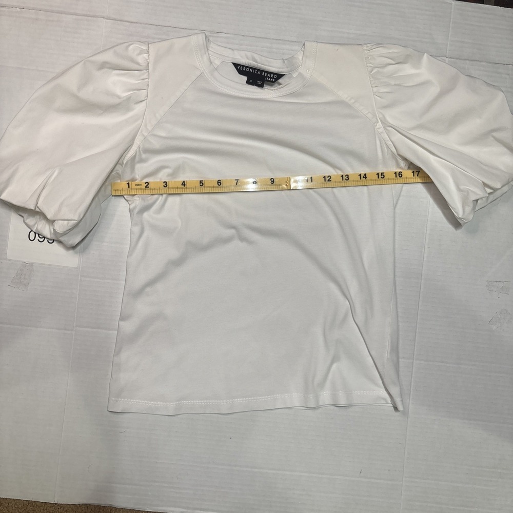 Veronica Beard Morrison Top Women's XS White Puff Sleeve Crew Neck Cotton Shirt - Picture 4 of 10